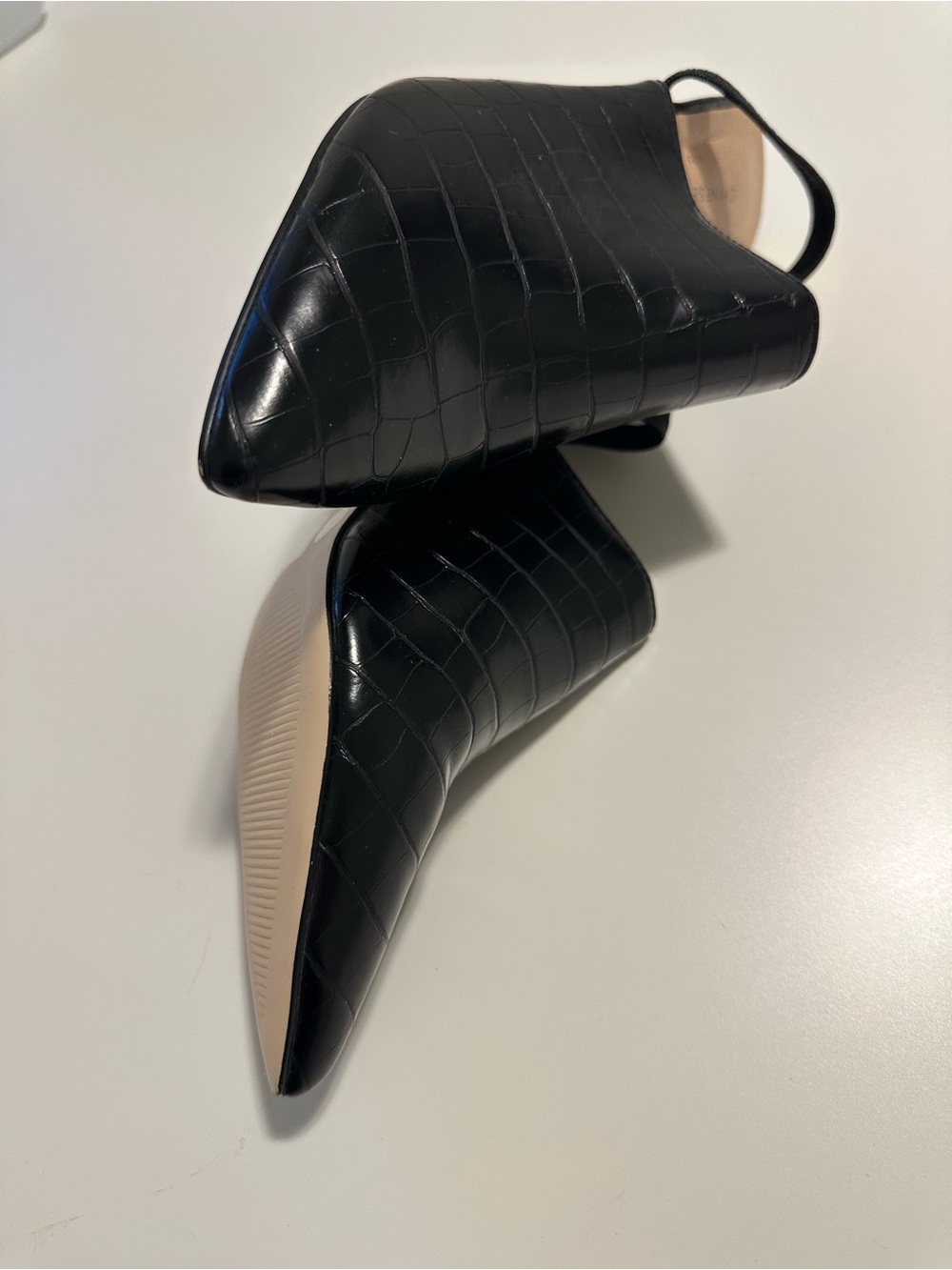Chinese Laundry Black Croc Embossed Slingback Block Heel Mules | Pointed Toe - Picture 8 of 16